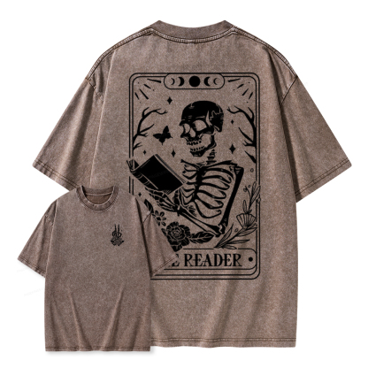 Pagewings The Reader Tarot Card Front And Back Printing Shirt Unisex Washed T-shirt