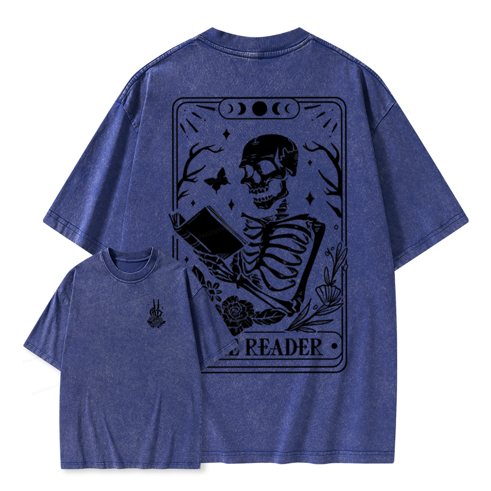 Pagewings The Reader Tarot Card Front And Back Printing Shirt Unisex Washed T-shirt