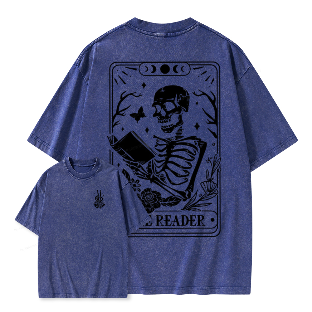 Pagewings The Reader Tarot Card Front And Back Printing Shirt Unisex Washed T-shirt