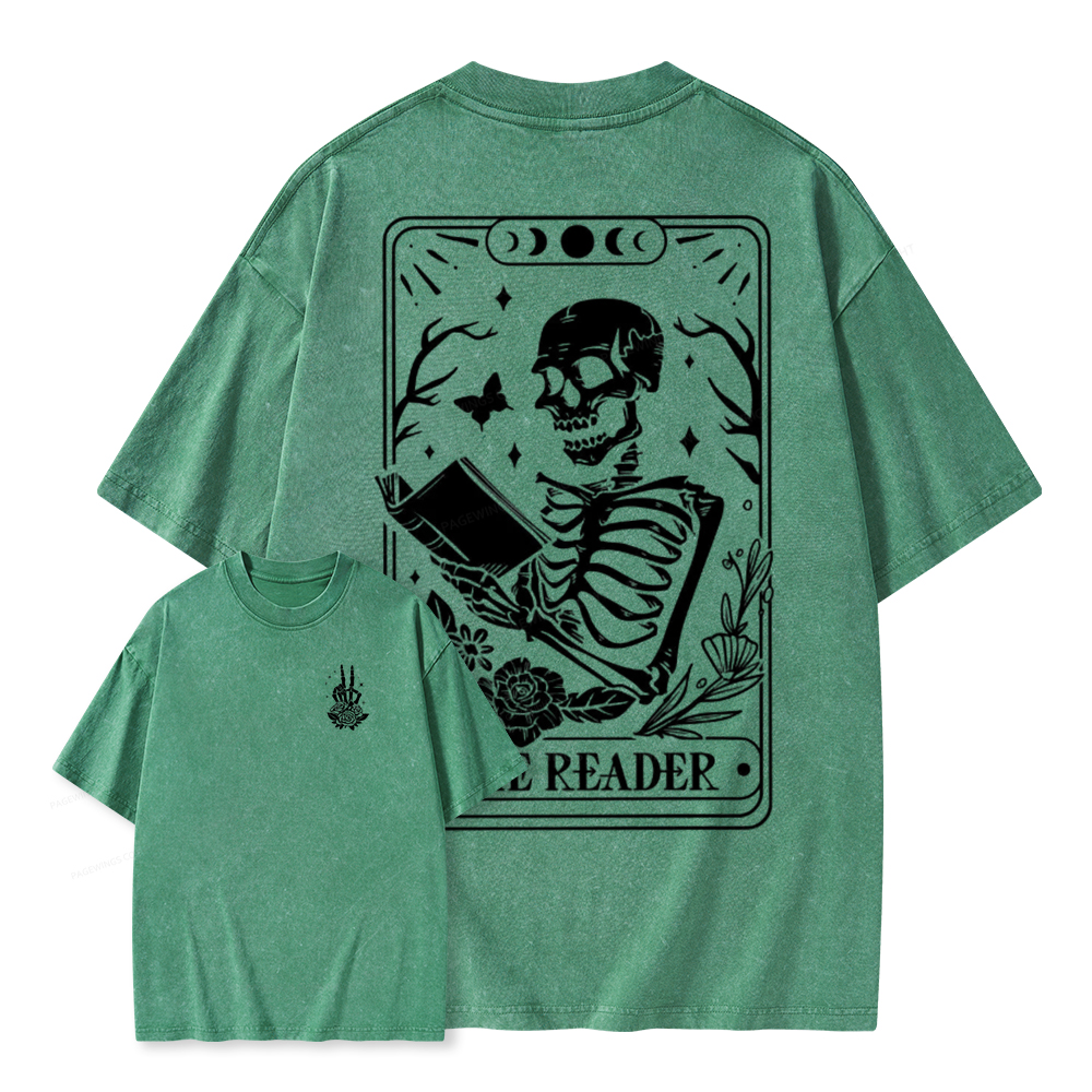 Pagewings The Reader Tarot Card Front And Back Printing Shirt Unisex Washed T-shirt