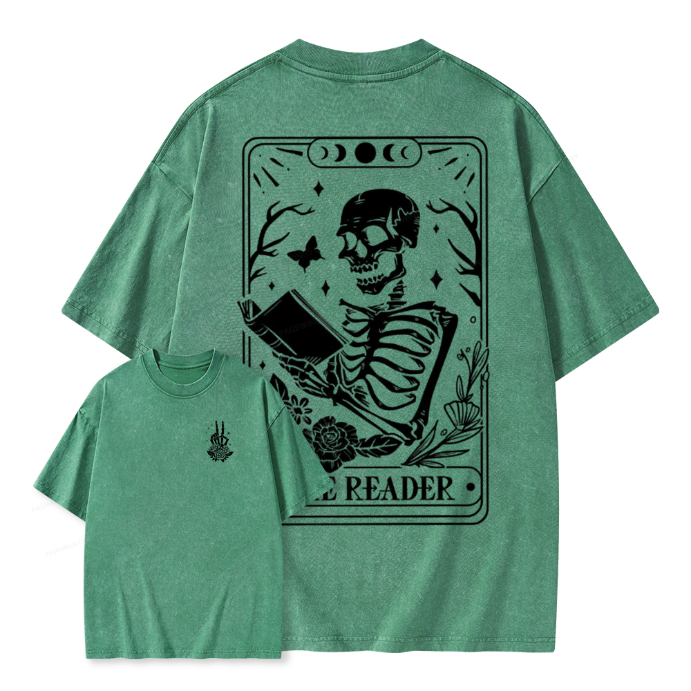 Pagewings The Reader Tarot Card Front And Back Printing Shirt Unisex Washed T-shirt