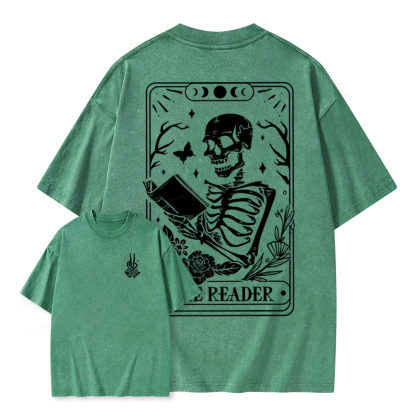 Pagewings The Reader Tarot Card Front And Back Printing Shirt Unisex Washed T-shirt