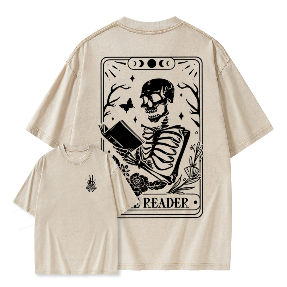 Pagewings The Reader Tarot Card Front And Back Printing Shirt Unisex Washed T-shirt