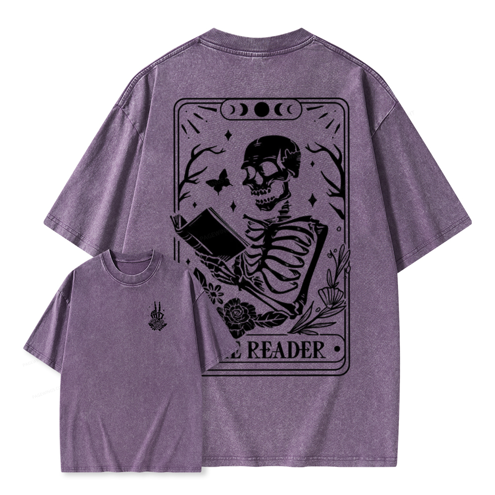 Pagewings The Reader Tarot Card Front And Back Printing Shirt Unisex Washed T-shirt