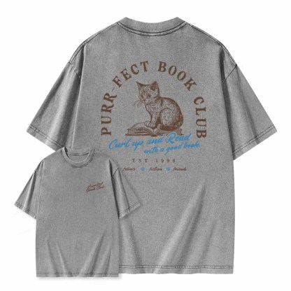 Pagewings  Book Club T-shirt For Cat Lovers Unisex Washed T-shirt