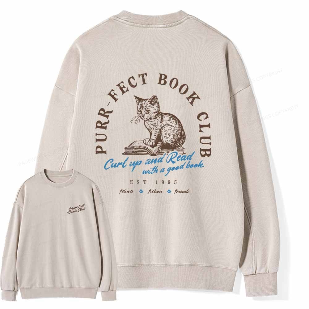 Pagewings  Book Club T-shirt For Cat Lovers Unisex Washed Sweatshirt