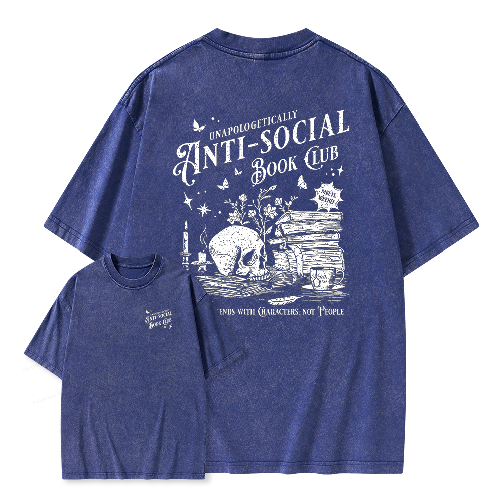 Pagewings Anti-social Book Club Comfort Colors Shirt Unisex Washed T-shirt