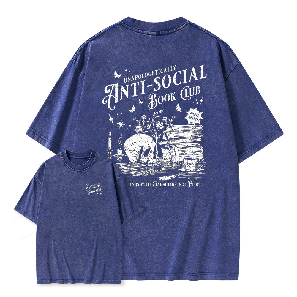Pagewings Anti-social Book Club Comfort Colors Shirt Unisex Washed T-shirt