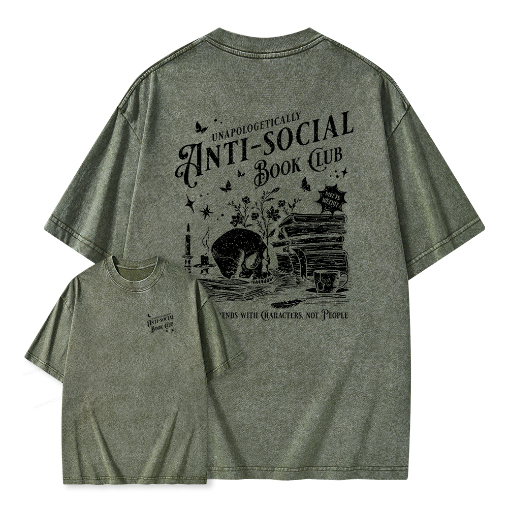 Pagewings Anti-social Book Club Comfort Colors Shirt Unisex Washed T-shirt