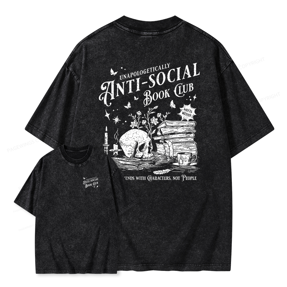 Pagewings Anti-social Book Club Comfort Colors Shirt Unisex Washed T-shirt