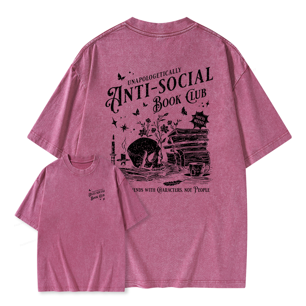 Pagewings Anti-social Book Club Comfort Colors Shirt Unisex Washed T-shirt