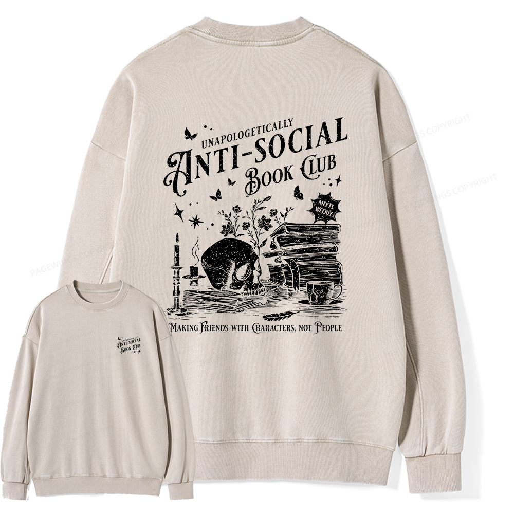 Pagewings Anti-social Book Club Comfort Colors Shirt Unisex Washed Sweatshirt