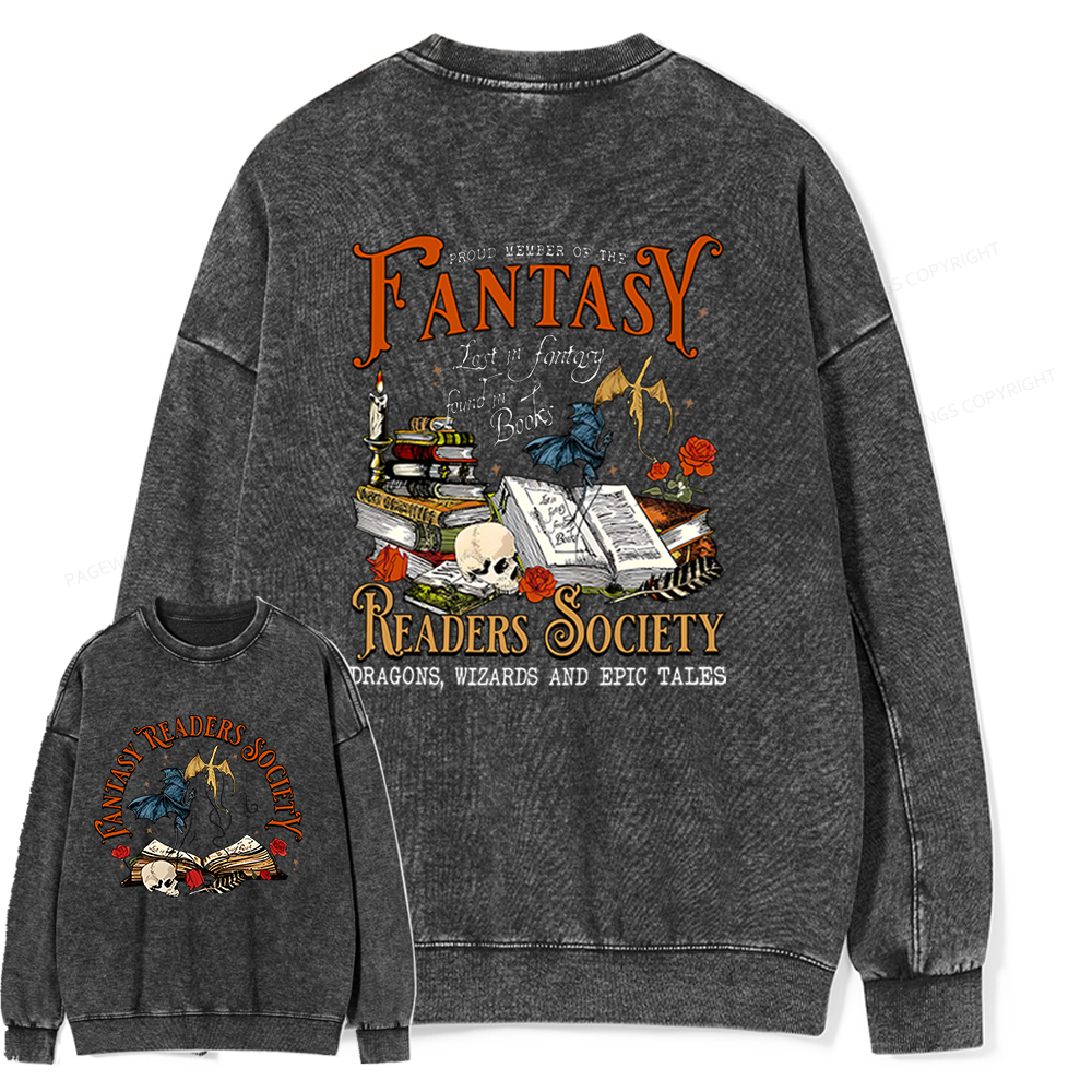 Pagewings Fantasy Readers Society Unisex Washed Sweatshirt