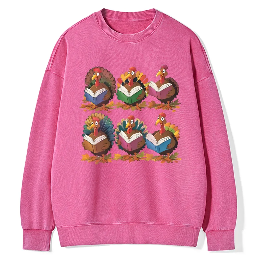 Pagewings Thanksgiving Fall Reading Turkey Unisex Washed Sweatshirt