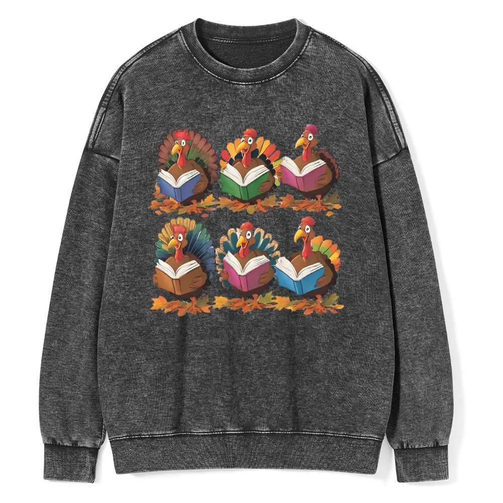 Pagewings Thanksgiving Fall Reading Turkey Unisex Washed Sweatshirt