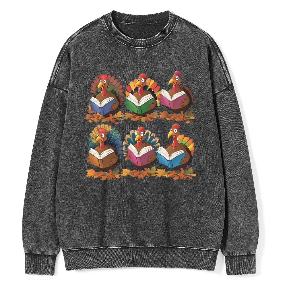 Pagewings Thanksgiving Fall Reading Turkey Unisex Washed Sweatshirt