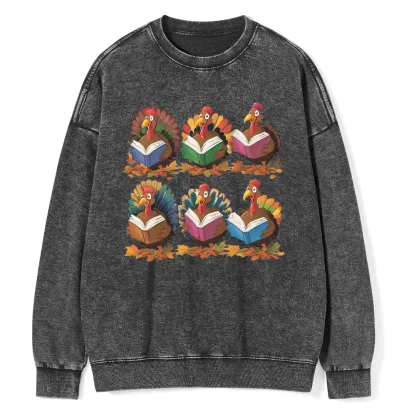 Pagewings Thanksgiving Fall Reading Turkey Unisex Washed Sweatshirt