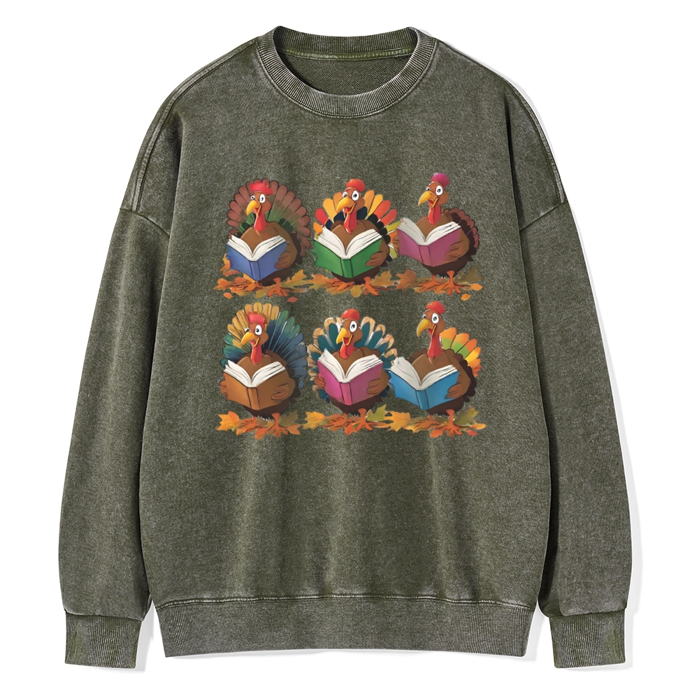 Pagewings Thanksgiving Fall Reading Turkey Unisex Washed Sweatshirt