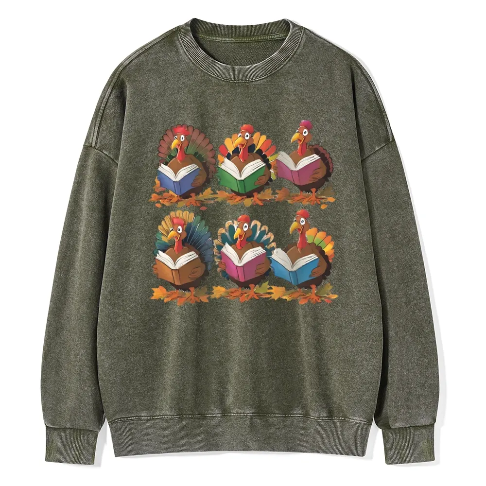 Pagewings Thanksgiving Fall Reading Turkey Unisex Washed Sweatshirt