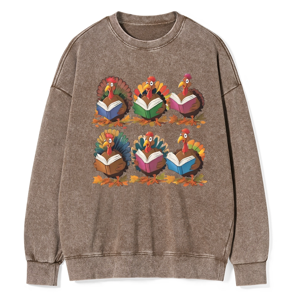 Pagewings Thanksgiving Fall Reading Turkey Unisex Washed Sweatshirt