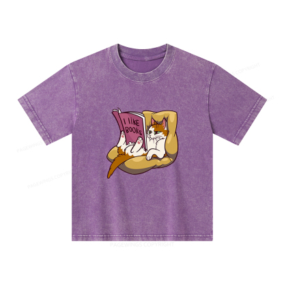 Pagewings A Cat That Likes Reading Books Unisex Kids Washed T-shirt