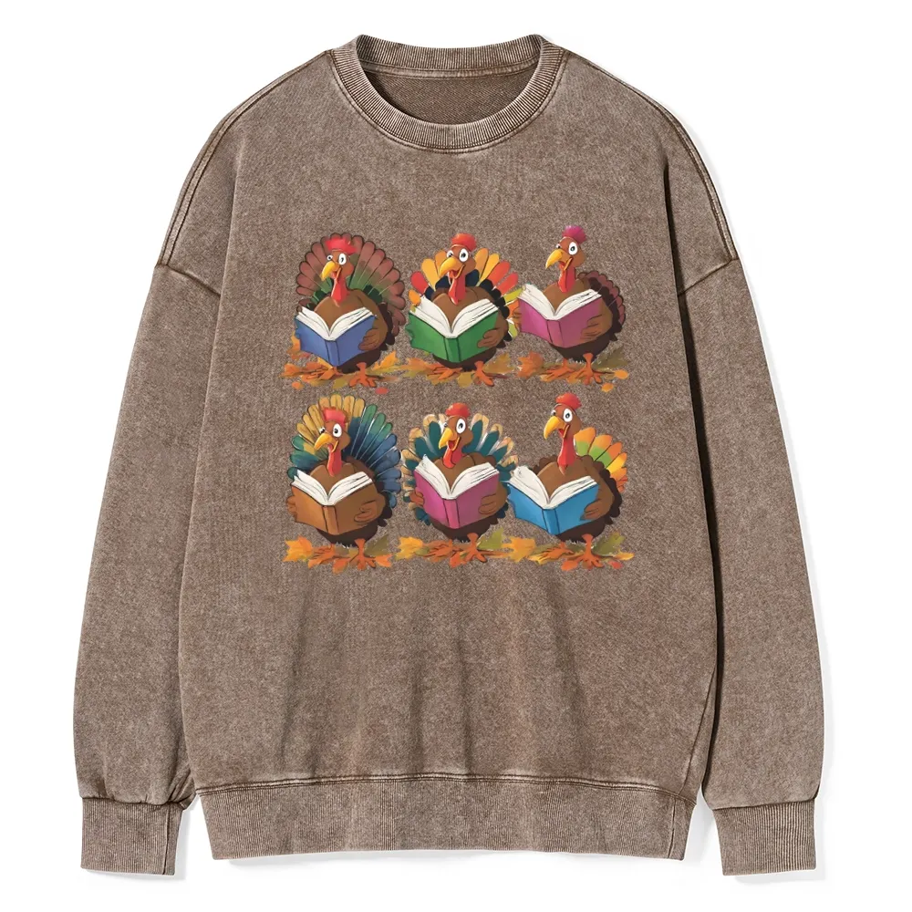 Pagewings Thanksgiving Fall Reading Turkey Unisex Washed Sweatshirt