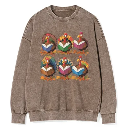 Pagewings Thanksgiving Fall Reading Turkey Unisex Washed Sweatshirt