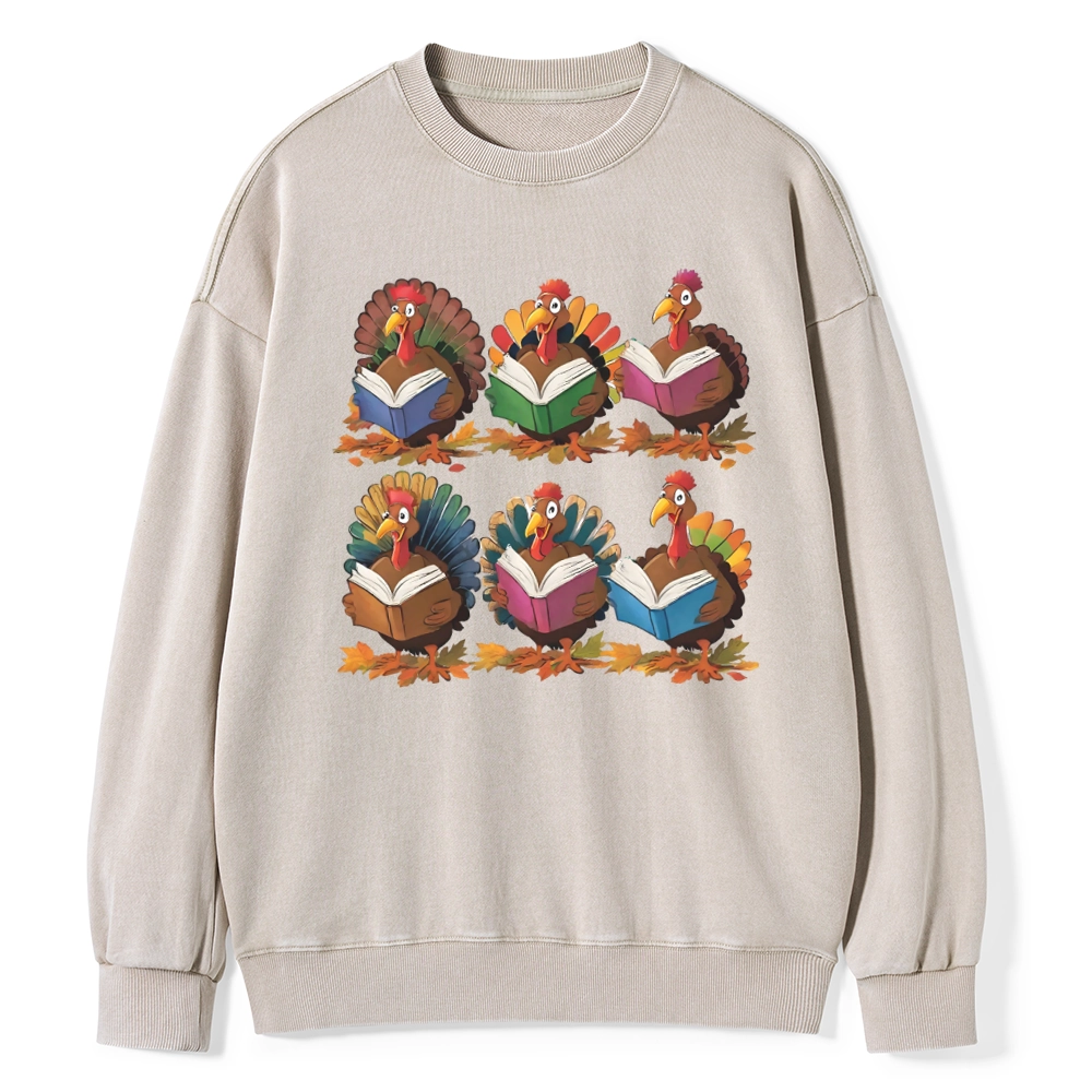 Pagewings Thanksgiving Fall Reading Turkey Unisex Washed Sweatshirt