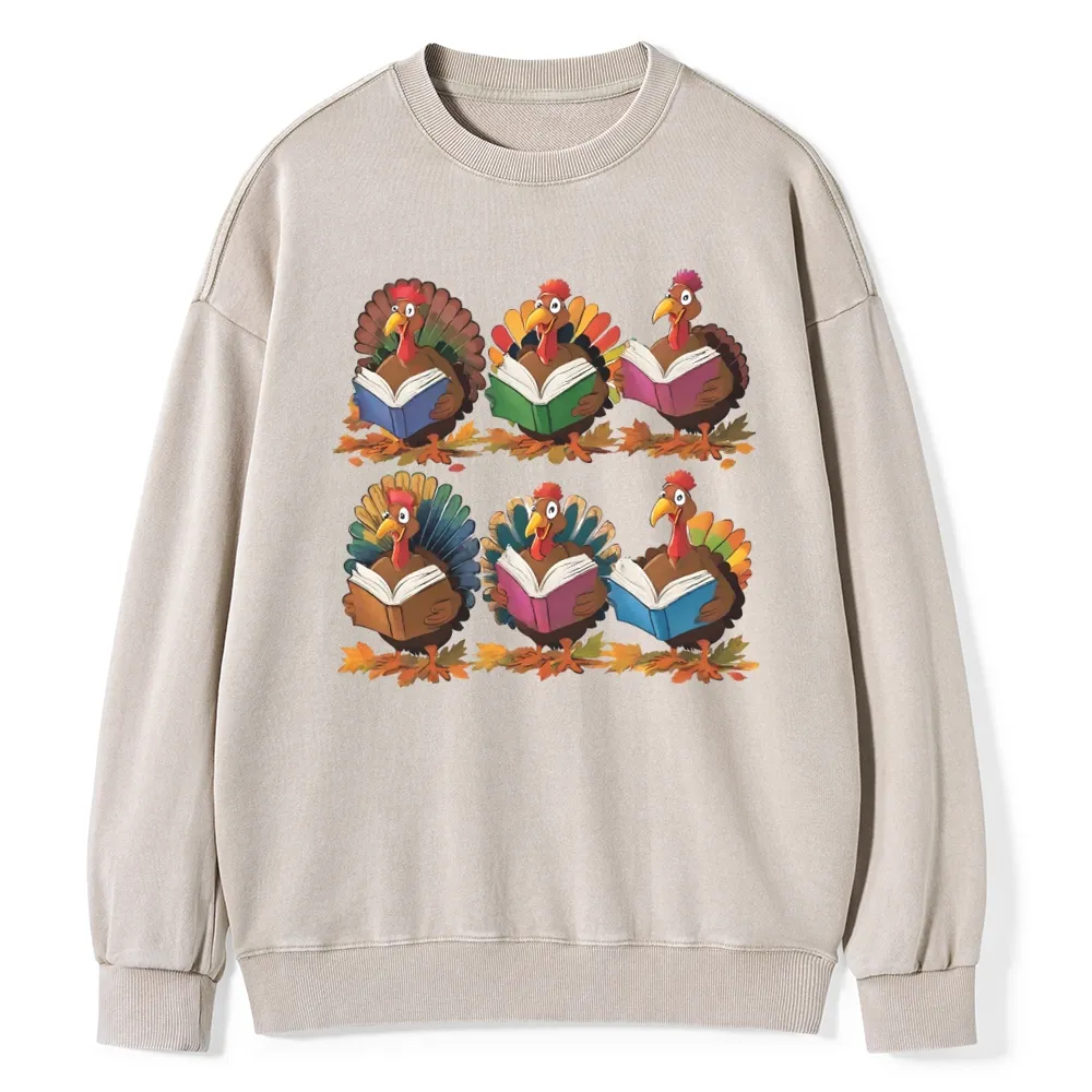Pagewings Thanksgiving Fall Reading Turkey Unisex Washed Sweatshirt