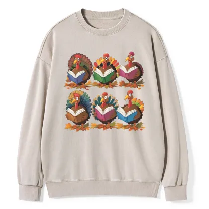 Pagewings Thanksgiving Fall Reading Turkey Unisex Washed Sweatshirt
