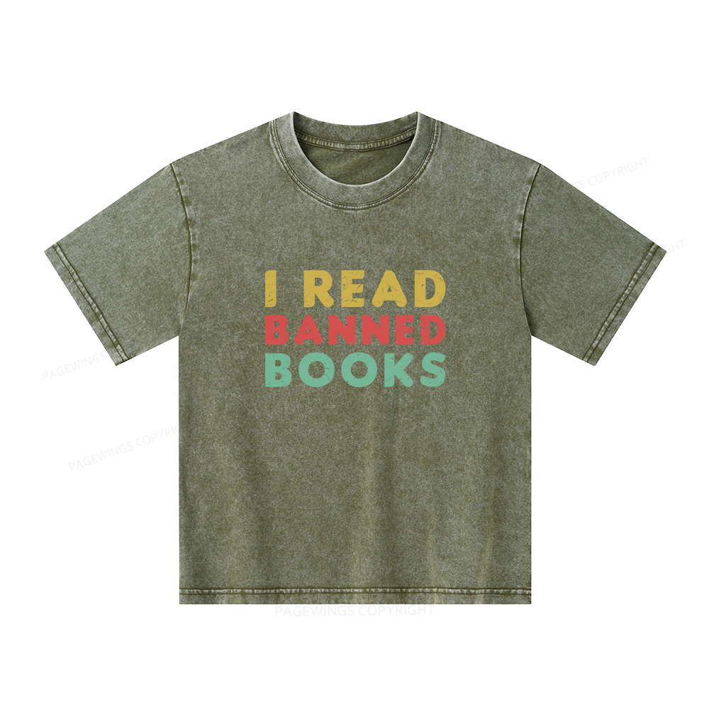 Pagewings Vintage I Read Banned Books Geek Readers T-Shirt Unisex Kids Washed T-shirt