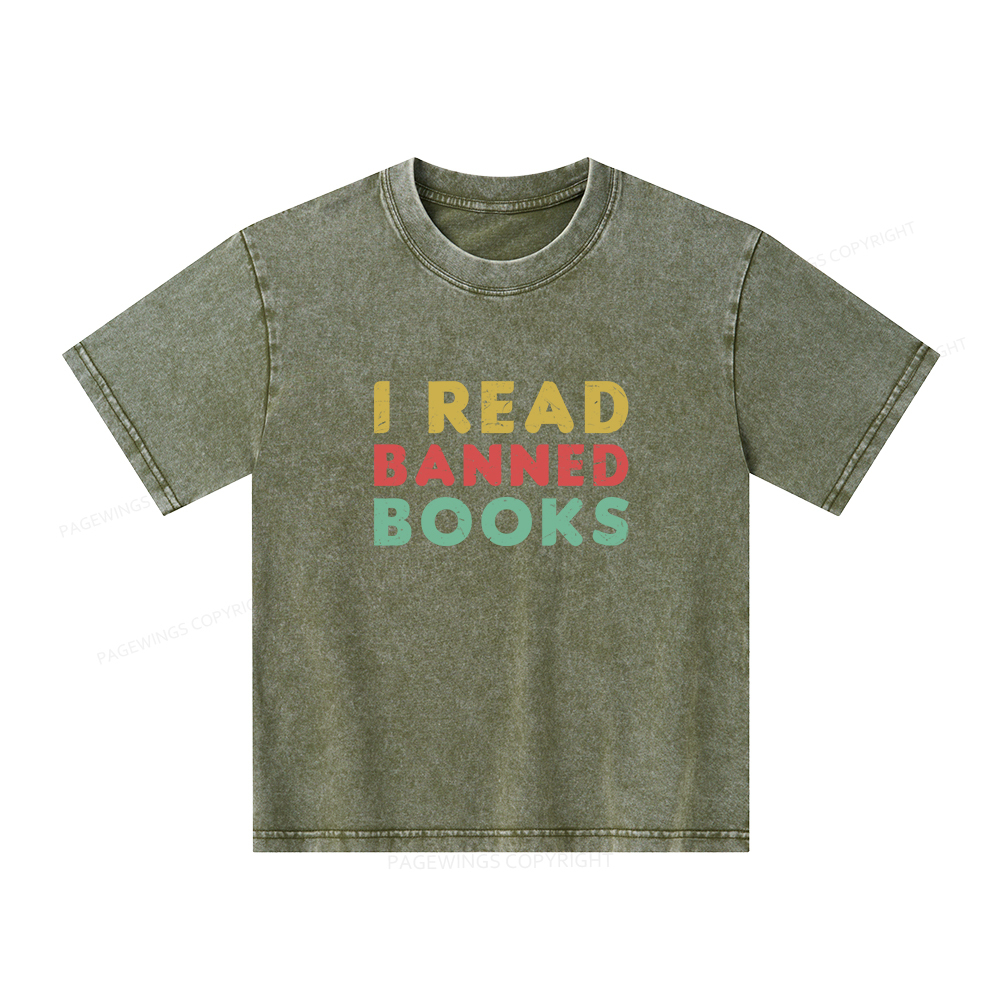 Pagewings Vintage I Read Banned Books Geek Readers T-Shirt Unisex Kids Washed T-shirt