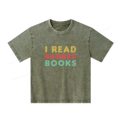Pagewings Vintage I Read Banned Books Geek Readers T-Shirt Unisex Kids Washed T-shirt