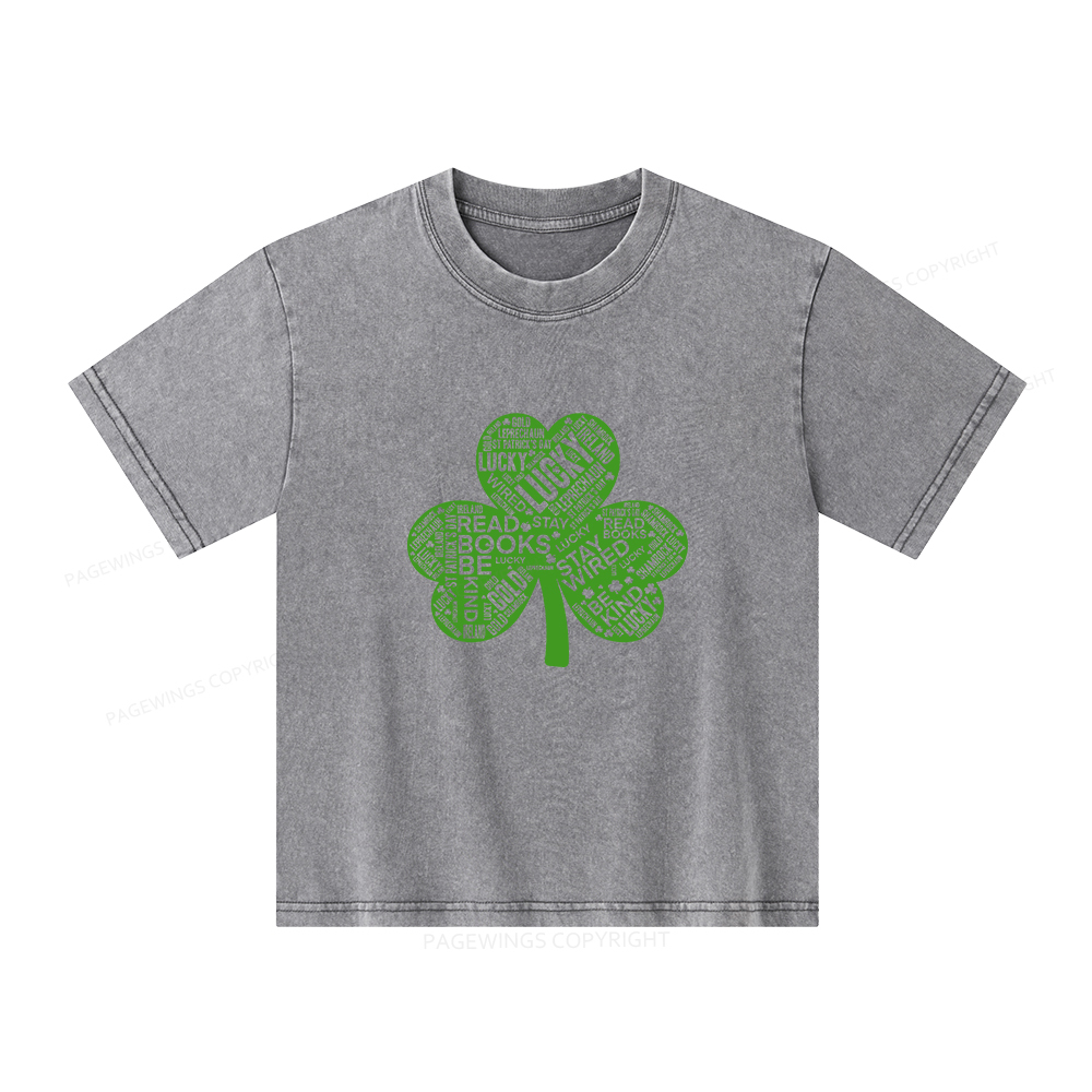 Pagewings St Patricks Day Shirt Lucky Reading Shirt Unisex Kids Washed T-shirt