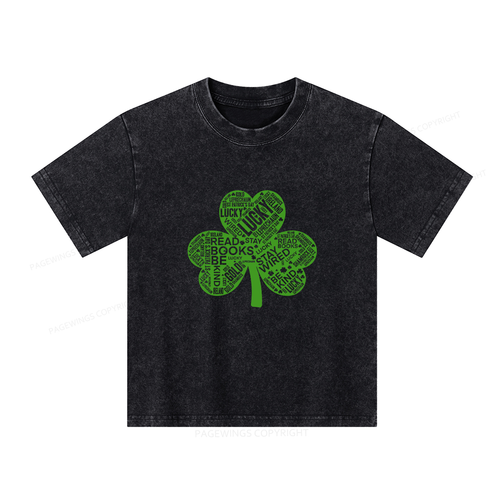Pagewings St Patricks Day Shirt Lucky Reading Shirt Unisex Kids Washed T-shirt