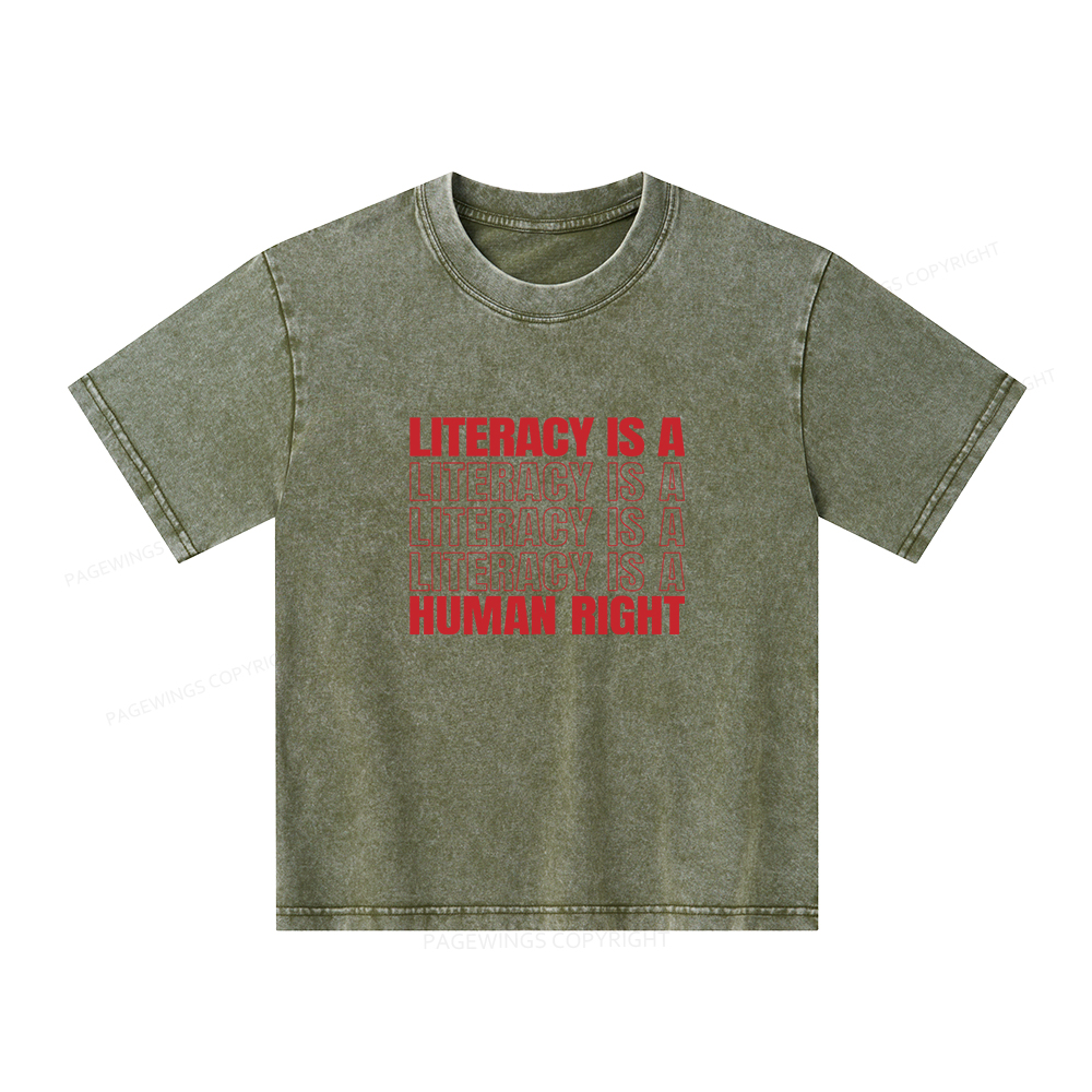 Pagewings Literacy Is A Human Right Unisex Kids Washed T-shirt