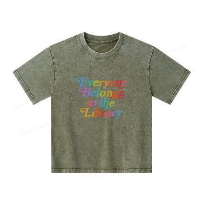 Pagewings Everyone belongs at the library Unisex Kids Washed T-shirt