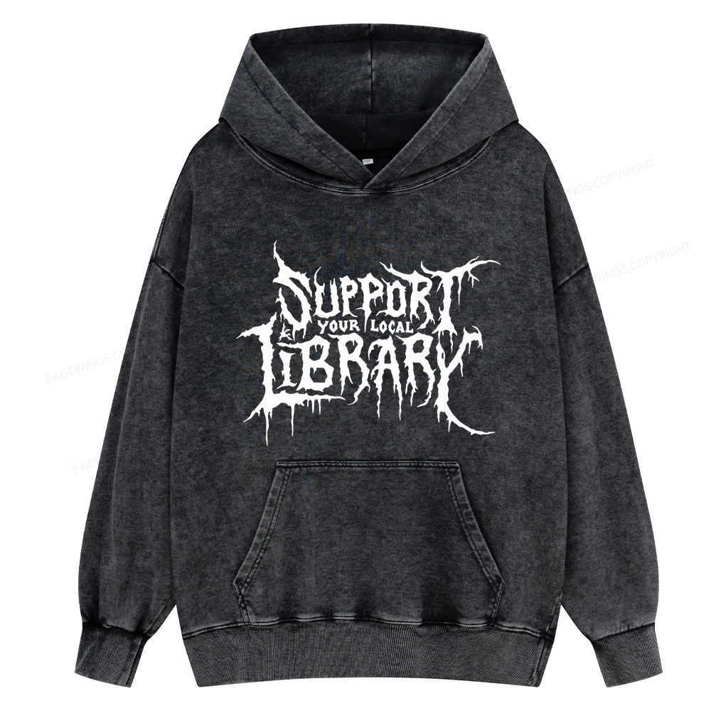 Pagewings Support Your Local Library Unisex Washed Hoodie