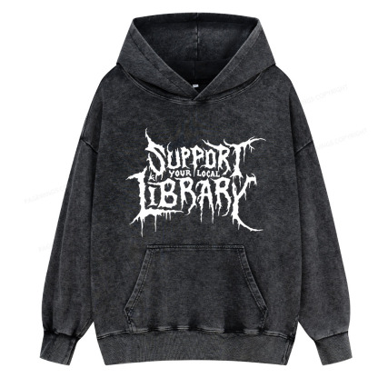 Pagewings Support Your Local Library Unisex Washed Hoodie