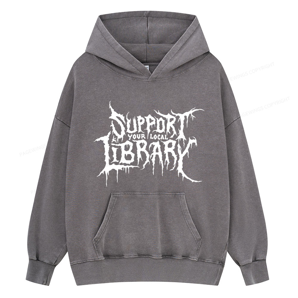 Pagewings Support Your Local Library Unisex Washed Hoodie