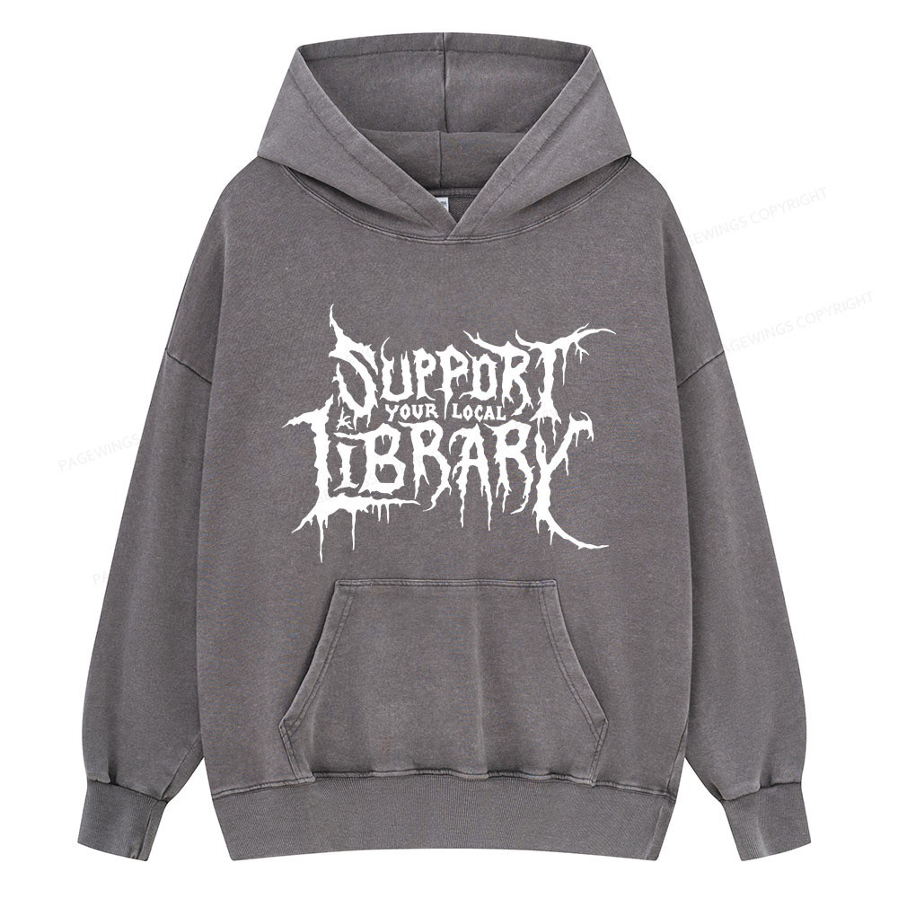 Pagewings Support Your Local Library Unisex Washed Hoodie