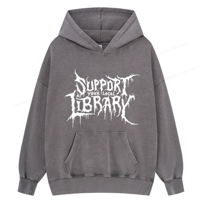 Pagewings Support Your Local Library Unisex Washed Hoodie