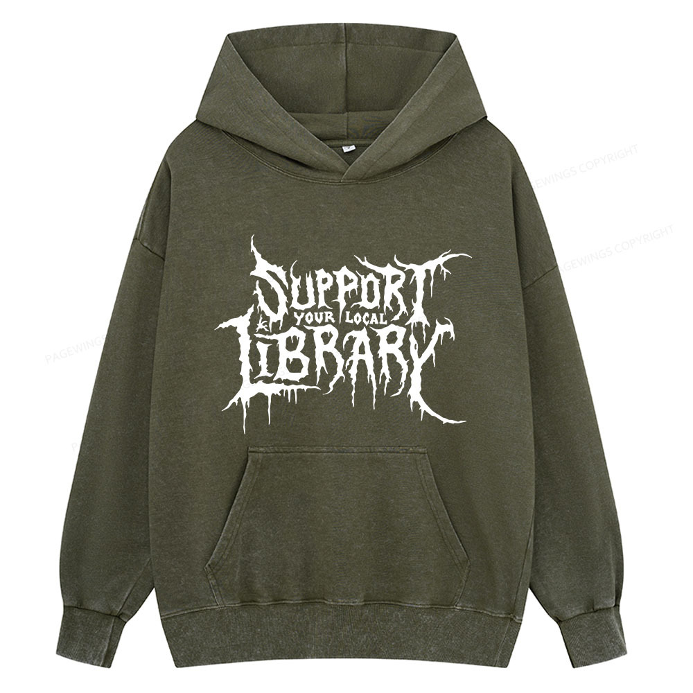 Pagewings Support Your Local Library Unisex Washed Hoodie