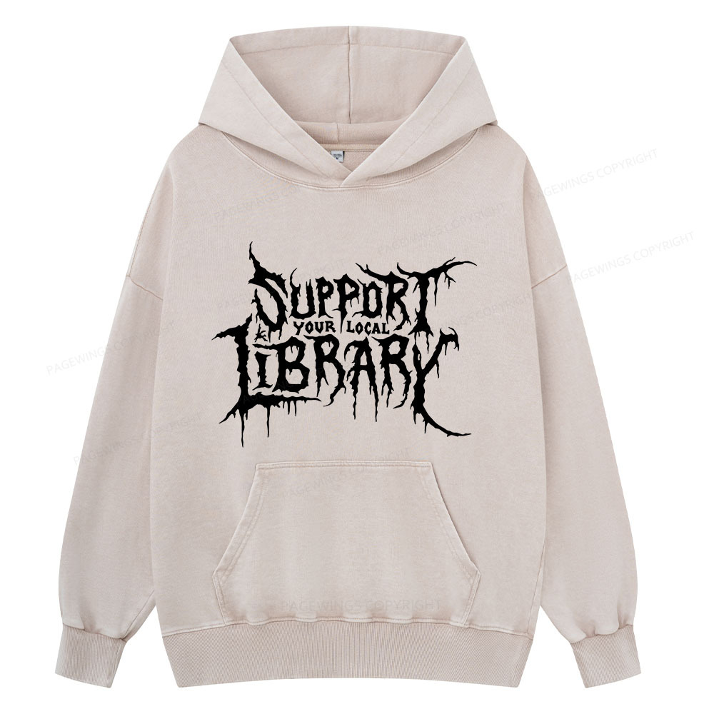 Pagewings Support Your Local Library Unisex Washed Hoodie