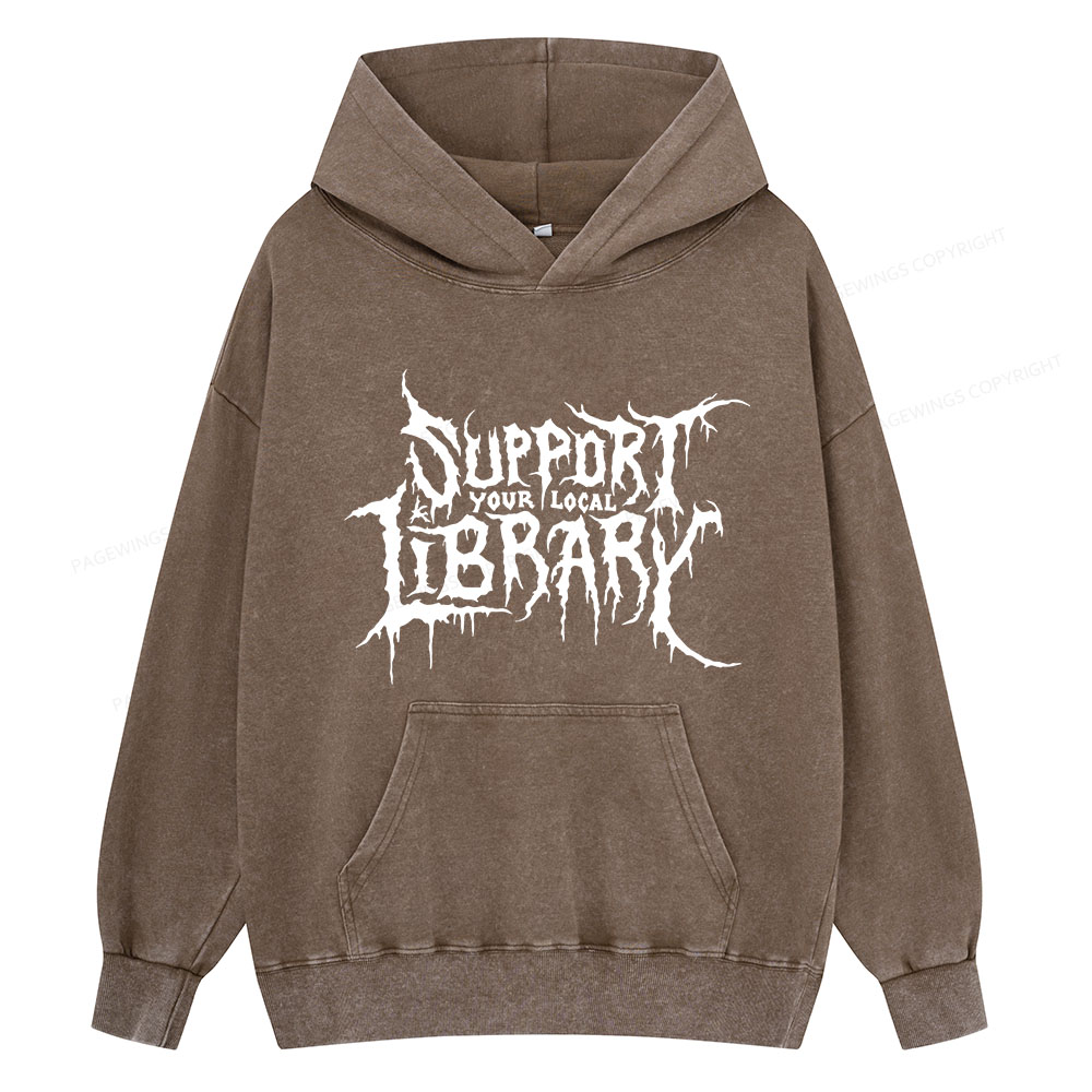 Pagewings Support Your Local Library Unisex Washed Hoodie