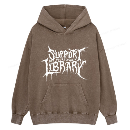 Pagewings Support Your Local Library Unisex Washed Hoodie
