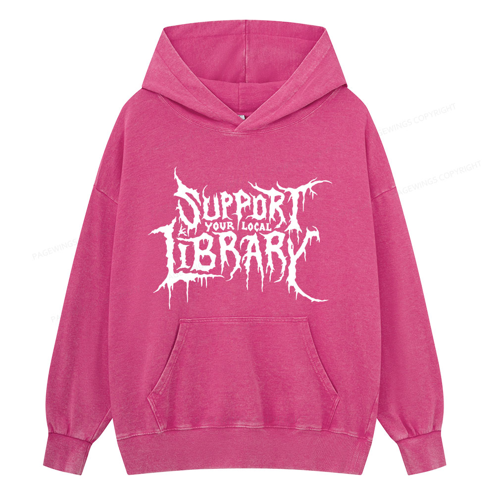 Pagewings Support Your Local Library Unisex Washed Hoodie