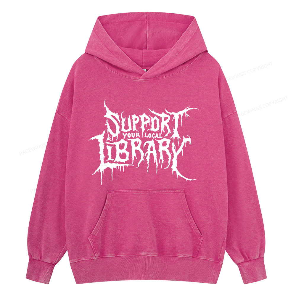 Pagewings Support Your Local Library Unisex Washed Hoodie