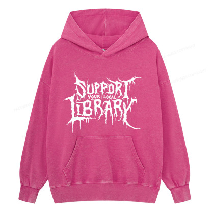 Pagewings Support Your Local Library Unisex Washed Hoodie