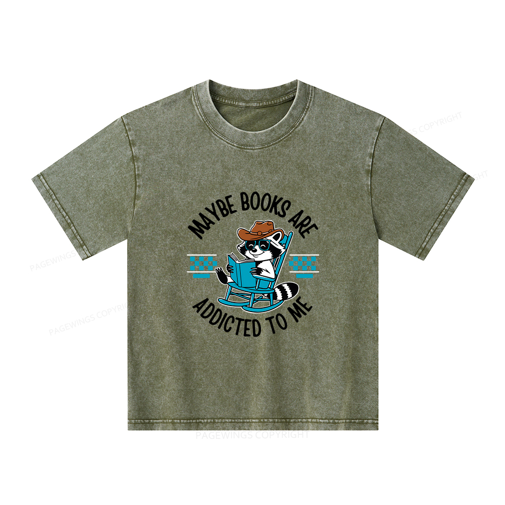 Pagewings Books Are Addicted To Me Unisex Kids Washed T-shirt